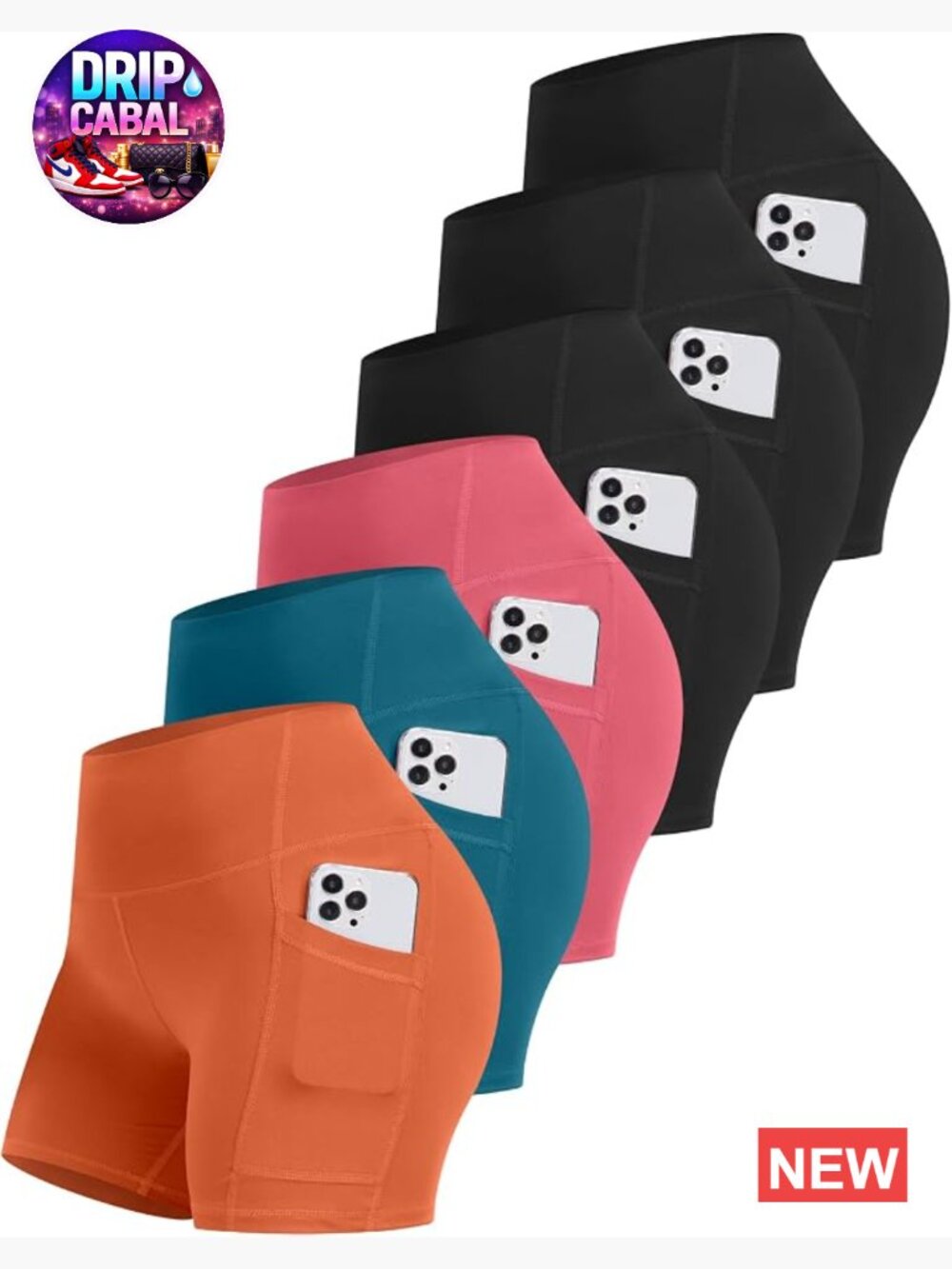 6 Pack High Waisted Biker Shorts with Pockets Tummy Control Yoga Workout
